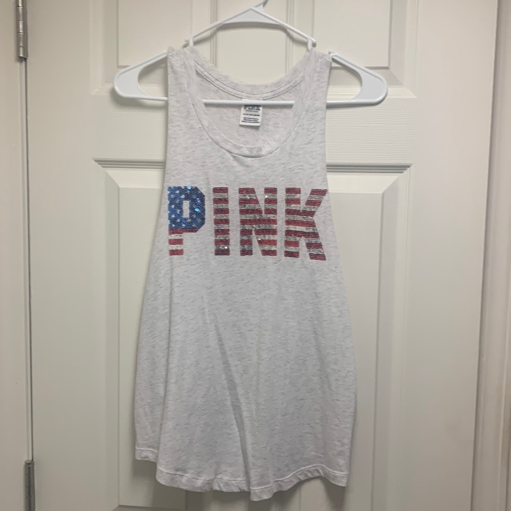 ❤️SOLD❤️Victoria’s Secret PINK Ref White Blue tank